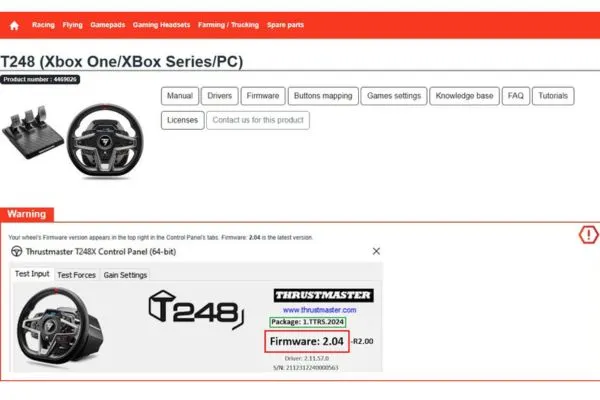 Thrustmaster t248 support and firmware update